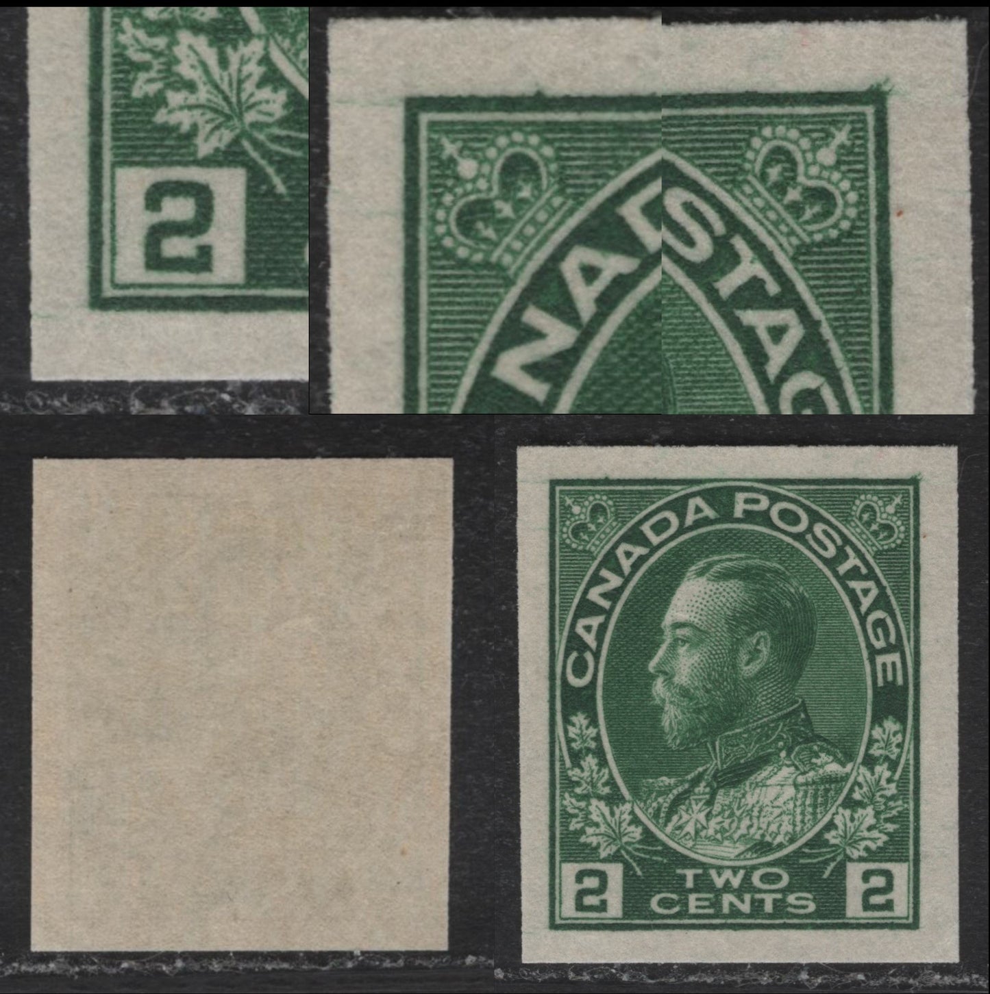 Lot 249 (C) Canada #137 2c Green King George V, 1924 Admiral Imperfoate Issue, A VFOG Imperf Single, Retouched Frameline & Faint Hairlines - Unlisted, Paper ABN-E