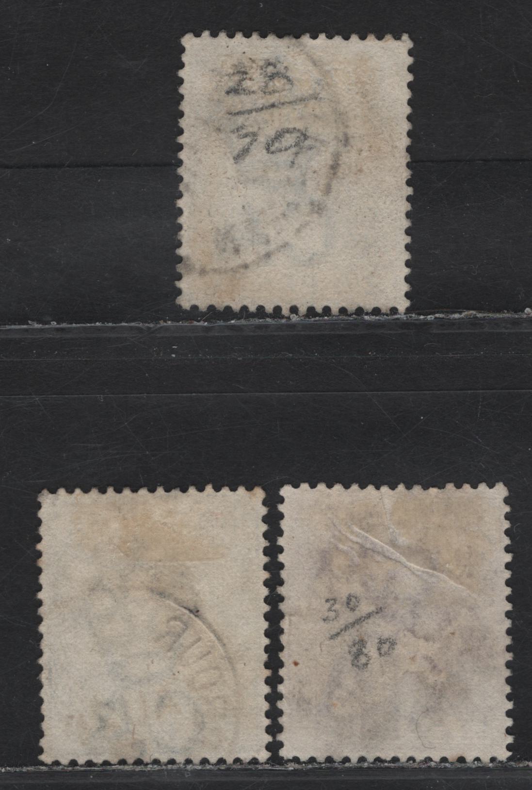 Lot 30 (C) Bahamas SG#50, 52, 54 2.5d - 6d Dull Blue - Mauve Queen Victoria, 1884-1890 Queen Victoria Keyplates, 3 Fine/Very Fine Used Singles, Crown CA Wmk, Internal Wrinkles On 6d