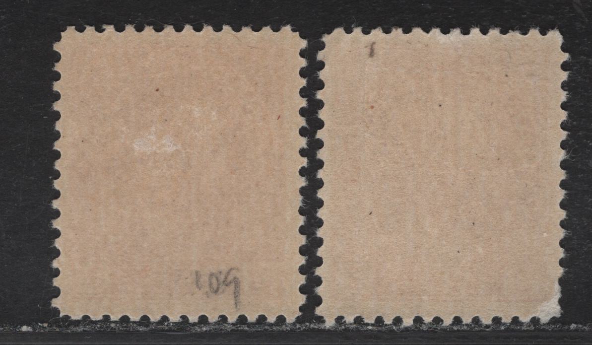 Lot 124 (C) Canada #109 3c Carmine Red & Bright Carmine Red King George V, 1911-1925 Admiral Issue, 2 F/VFOG Singles, Die 1, Dry Printings, Paper ABN-G, Redrawn Framelines, Perfs 11.9 and 12x11.9.
