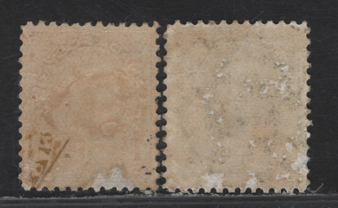 Lot 144 (C) Canada #111, 111a 5c Indigo King George V, 1911-1925 Admiral Issue, 2 VG/FOG Singles, Papers ABN-E & ABN-A, Perf 12x11.9, Normal & Weakly Retouched Frameline.