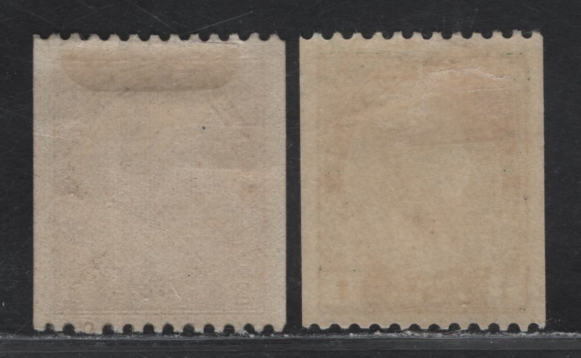 Lot 221 (C) Canada #131, 134 1c - 3c Deep Yellowish Green - Deep Brown King George V, 1915-1924 Admiral Coil Issue, 2 VFOG Single, Paper ABN-E, Perfs 11.9 & 12 Horizontal