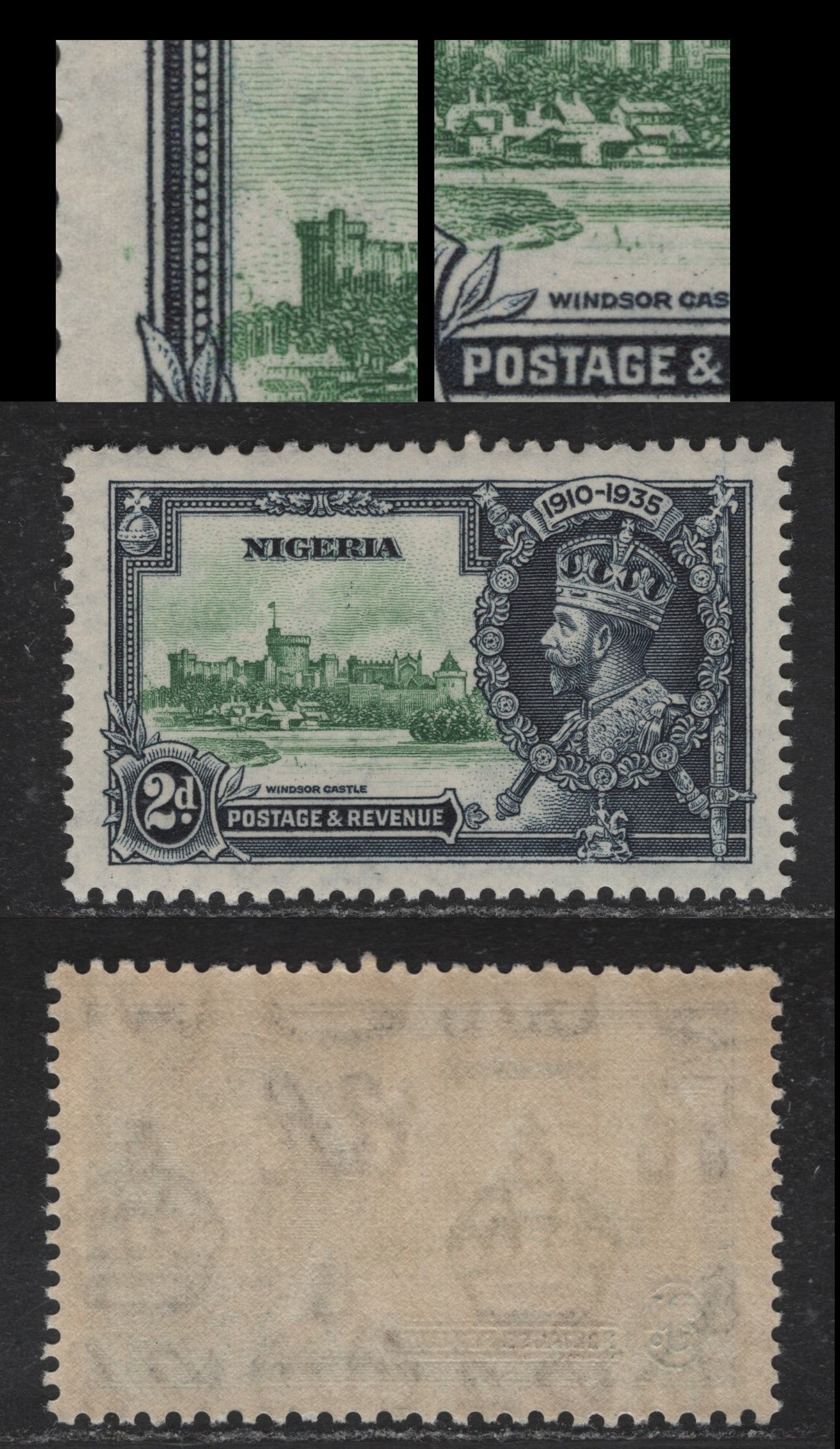 Lot 234 Nigeria SG#31k 2d Green & Indigo KGV & Windsor Castle, 1935 Silver Jubilee Issue, A VFNH Single, Kite & Vertical Log Varieties