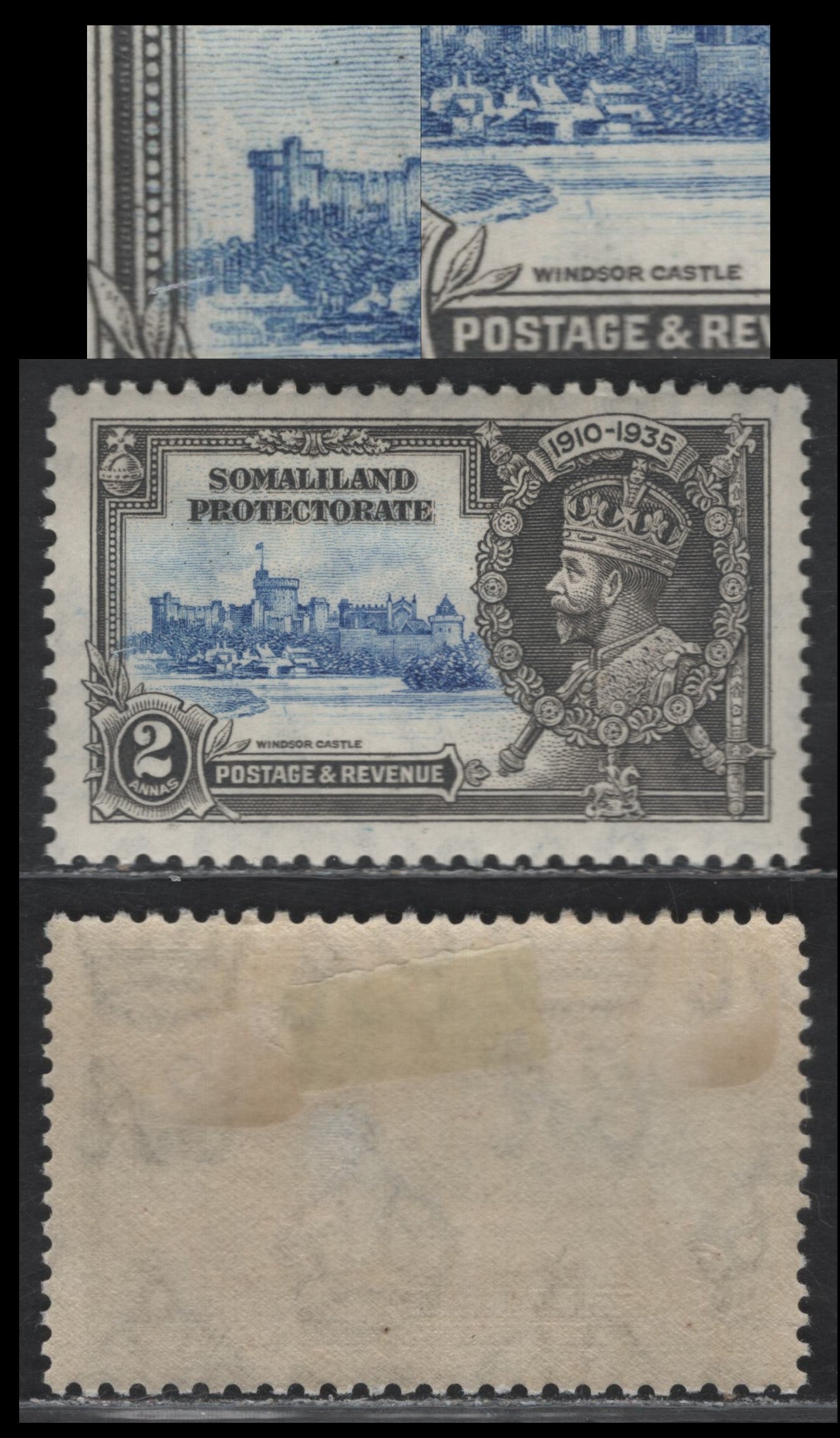 Lot 298 Somaliland Protectorate SG#87k 2a Ultramarine & Gray KGV & Windsor Castle, 1935 Silver Jubilee Issue, A VFOG Kite & Vertical Log From Plate 2A, R10/6