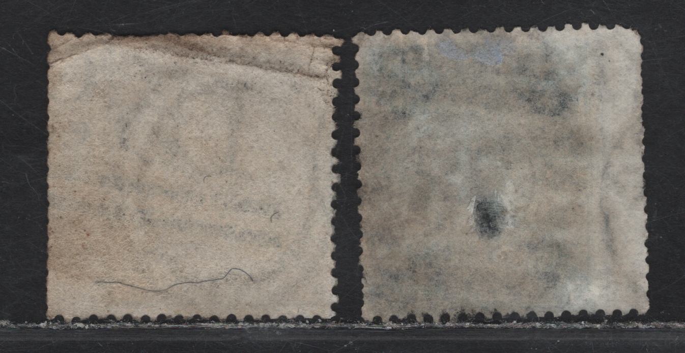 Lot 40 (C) Great Britain SG#101wi, 154 1/- - 4d Green - Gray Brown, 1865-1880 Queen Victoria Surface Printed Issue, 2 Fair Used Singles, Inverted Emblems Wmk & Plate 17 Large Garter Wmk, Large White Letters & Large Colored Letters With Faults