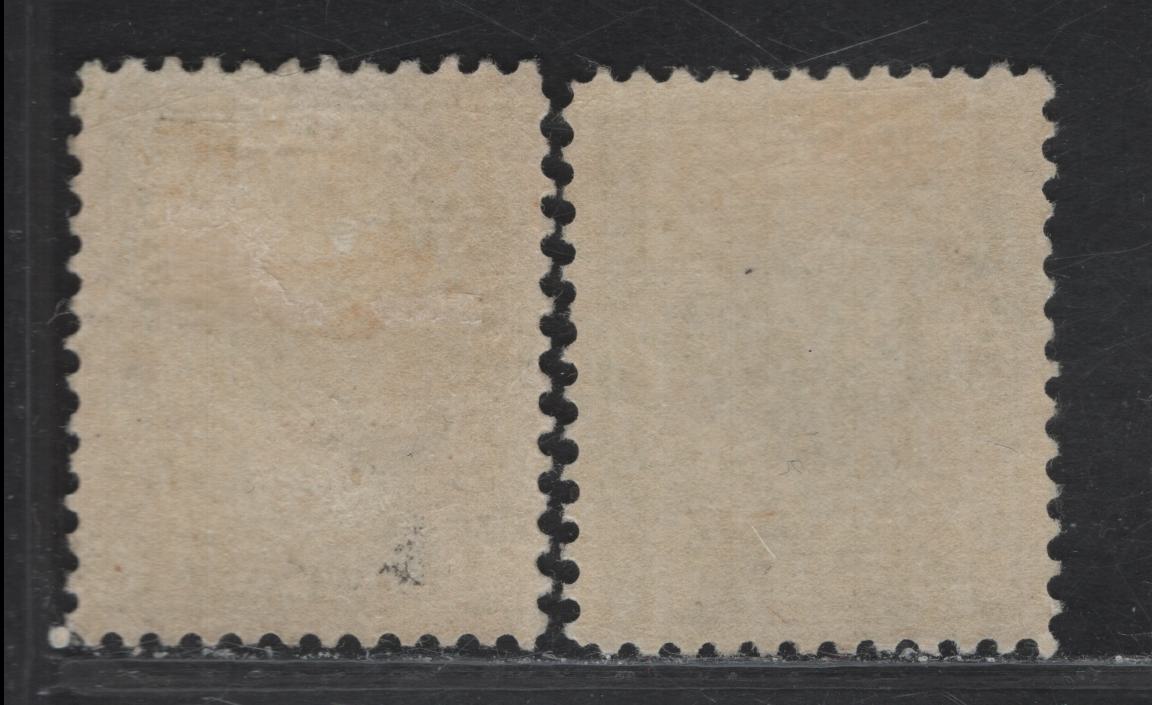 Lot 69 (C) Canada #104, 104i 1c Bright Green & Green King George V, 1911-1925 Admiral Issue, 2 VFOG Singles, Paper ABN-E, Retouched Frameline, Perfs 11.9 & 12x11.9.