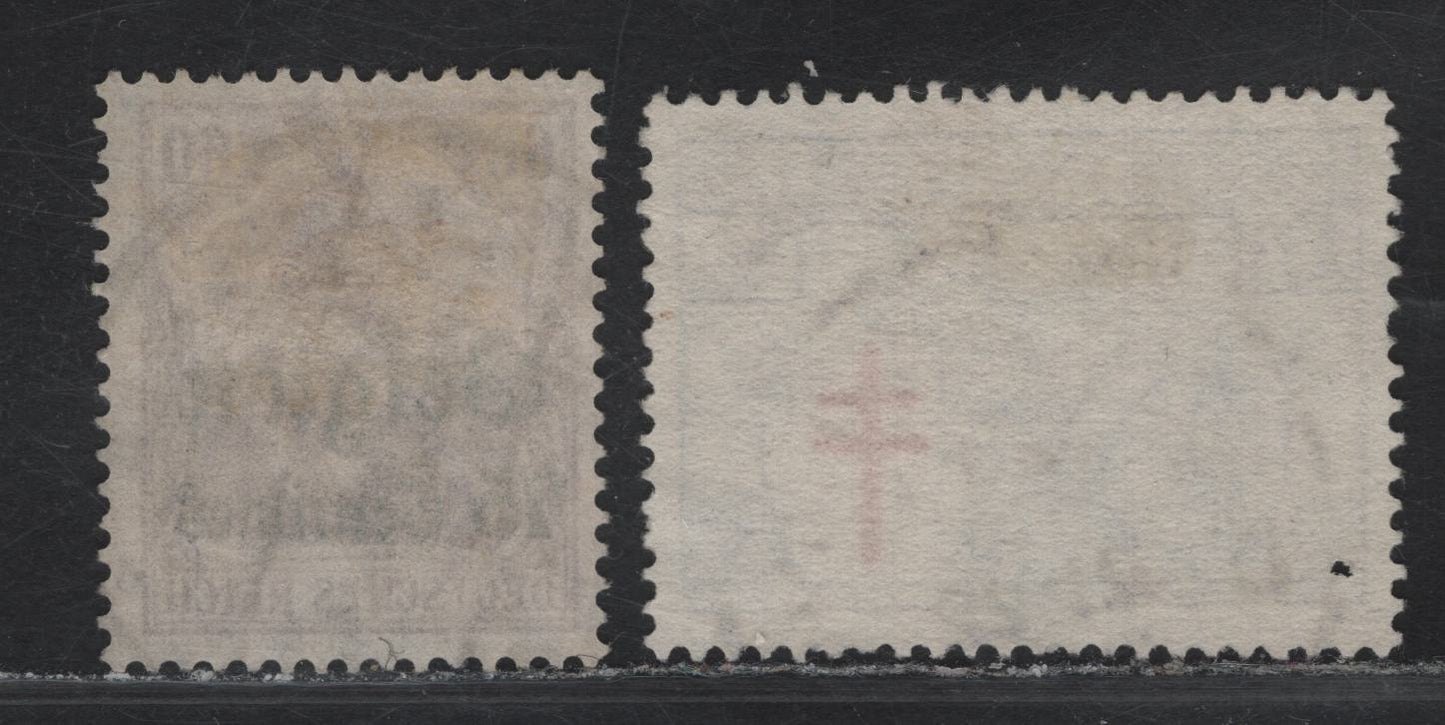 Lot 8 Belgium SC#B161, N6 1.75fr + 25c - 75c on 60pf Ultramarine & Red - Magenta Germania - Knight, 1914-1934 German Occupation of Belgium Germania - Anti-Tuberculosis Issues, 2 Very Fine Used Singles, The 75c on 60pf Is A Wartime Printing