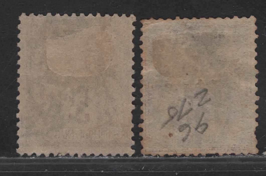 Lot 12 France #96, 96b 5fr Violet/Red Lilac On Lavender Peace & Commerce, 1877-1880 Peace & Commerce, 2 Very Good Used Singles, Type 2, Sound Used Examples, Moderate To Heavier Cancels, The Violet Shade Has A Pulled Perf.