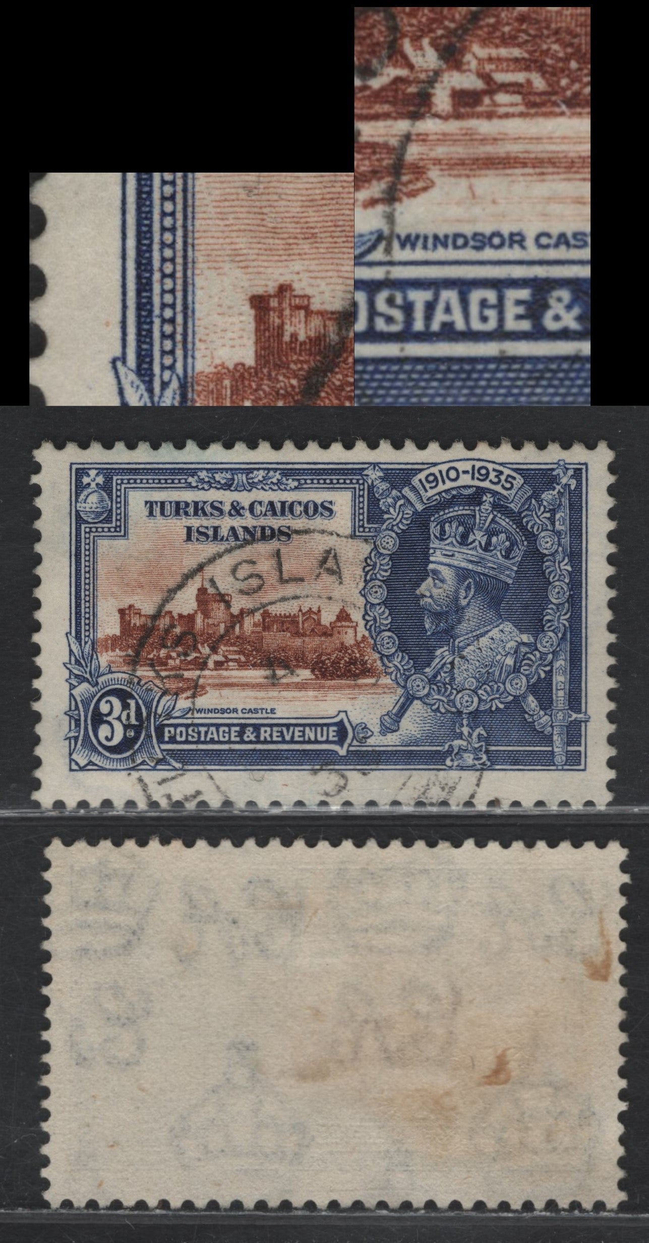 Lot 152 (C) Turks & Caicos SG#188k 3d Brown & Deep Blue KGV & Windsor Castle, 1935 Silver Jubilee Issue, A Fine Used Single, Kite & Vertical Log From Plate 2A Row 10/6
