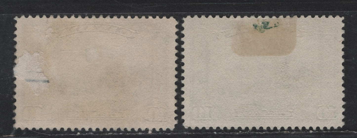 Lot 263 Canada #155 10c Dark Green & Deep Green Mount Hurd, 1928-1929 Scroll Issue, 2 Very Fine Used Singles, Papers ABN-LLLL & ABN-M