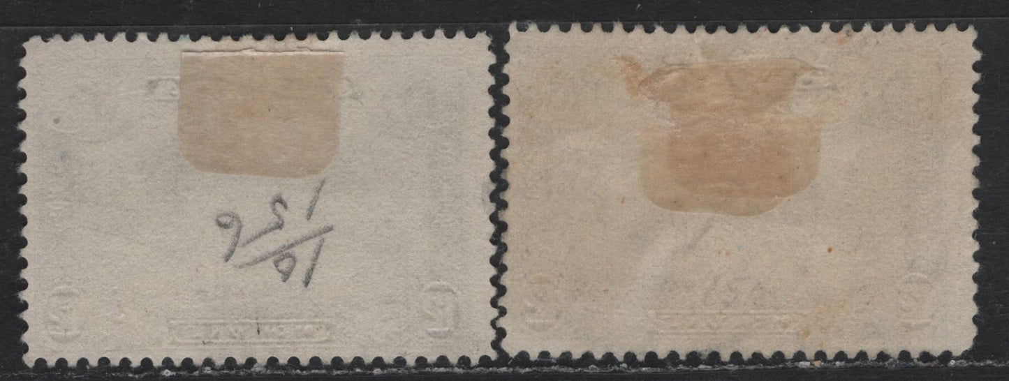 Canada #156 12c Slate & Bluish Slate Quebec Bridge, 1928-1929 Scroll Issue, 2 Fine Used Singles, Papers ABN-M & ABN-O, Some Internal Wrinkles On Bluish Slate Shade
