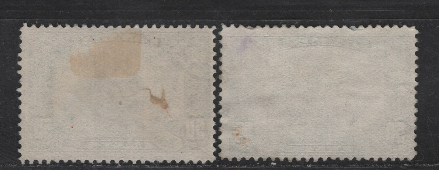 Lot 285 Canada #158 50c Dark blue & Dark Bright Blue Bluenose, 1928-1929 Scroll Issue, 2 Fine Used Singles, Papers ABN-Q