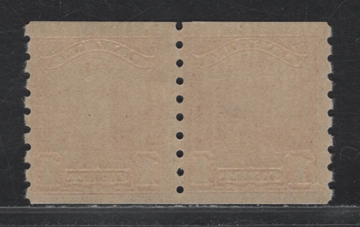 Lot 295 (C)Canada #160 1c Bright Orange King George V, 1929 Scroll Issue, A FNH Coil Pair, Paper ABN-OOOO, Perf 8 Vertical, Rotary Wheel Perforated.