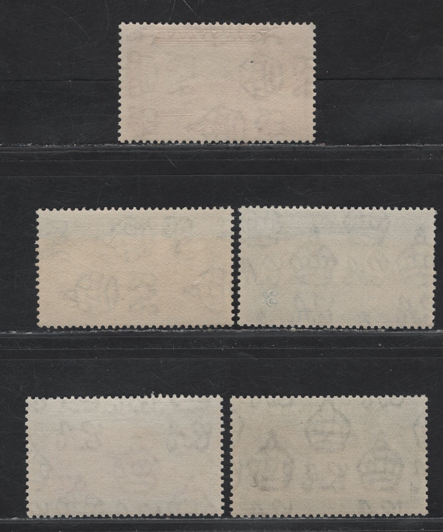 Lot 362 Gibraltar SG#122b, 124b, 125b, 126b, 127b 1d - 1/- Red Brown - Black & Green Rock of Gibraltar - Southport Gate, 1938-1951 KGVI Pictorial Issue, 5 F/VFNH Singles, Perf 13.5, 1942 Printings