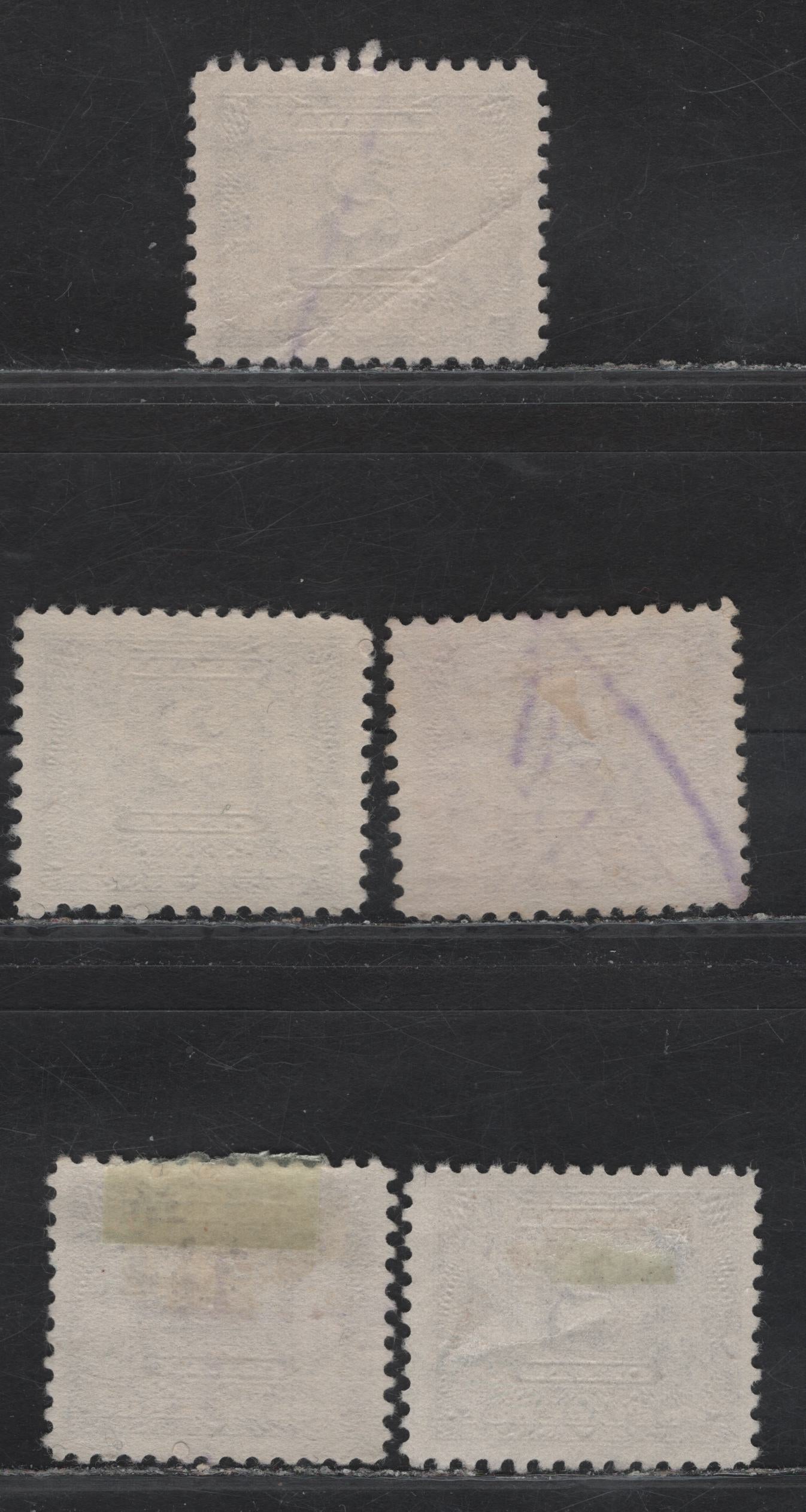 Lot 170 Canada #J7-J7i 2c Reddish Violet - Violet Numeral, 1930-1932 2nd Postage Due Issue, 5 Fine/Very Fine Used Singles, Various Papers, Perfs & Design Sizes