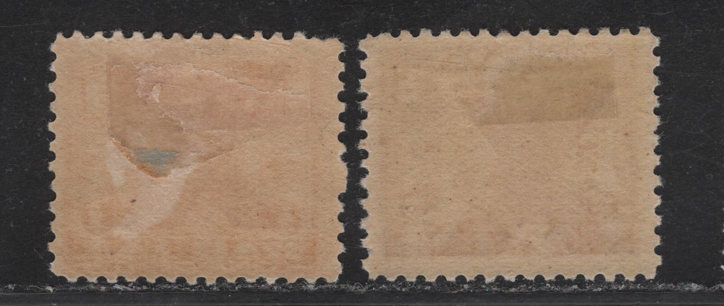 Lot 111 Canada (C) Van Dam#FWT7f, FWT11a 1 - 5 Orange - Olive Green King Goerge V, 1920 War Tax Issue, 2 FOG Singles, Inverted X Precancel & Normal X Precancel