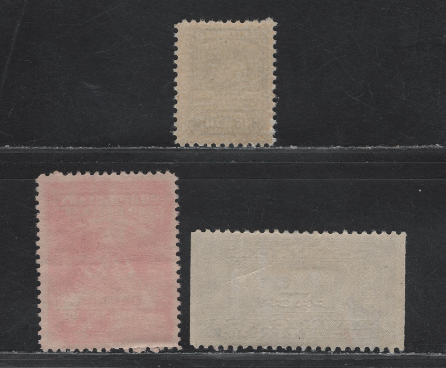 Lot 157 Canada (C) Van Dam#FM1-FM2, FMFC, 1909-1947 Medicine Stamps & Playing Card Stamps Issues, 3 F/VFOG & Unused Singles.