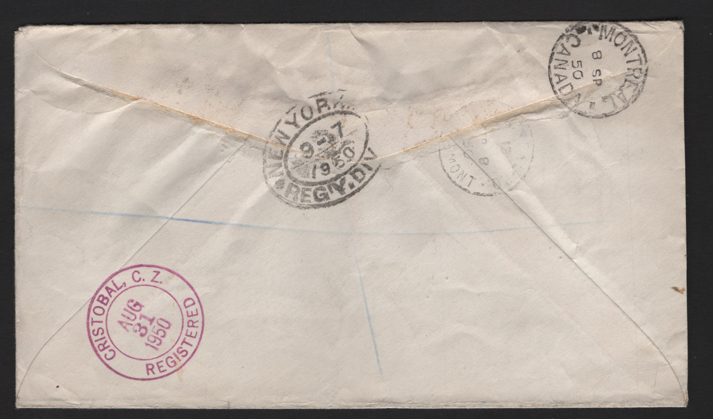 Lot 274 Pitcairn Islands (C) SG#5 3d Yellow Green & Blue King George VI, 1940-1951 KGVI Definitive Issues, A Very Fine Used Cover, Registered Cover To Montreal, Sent August 10 1950, Franked With 2 Singles.