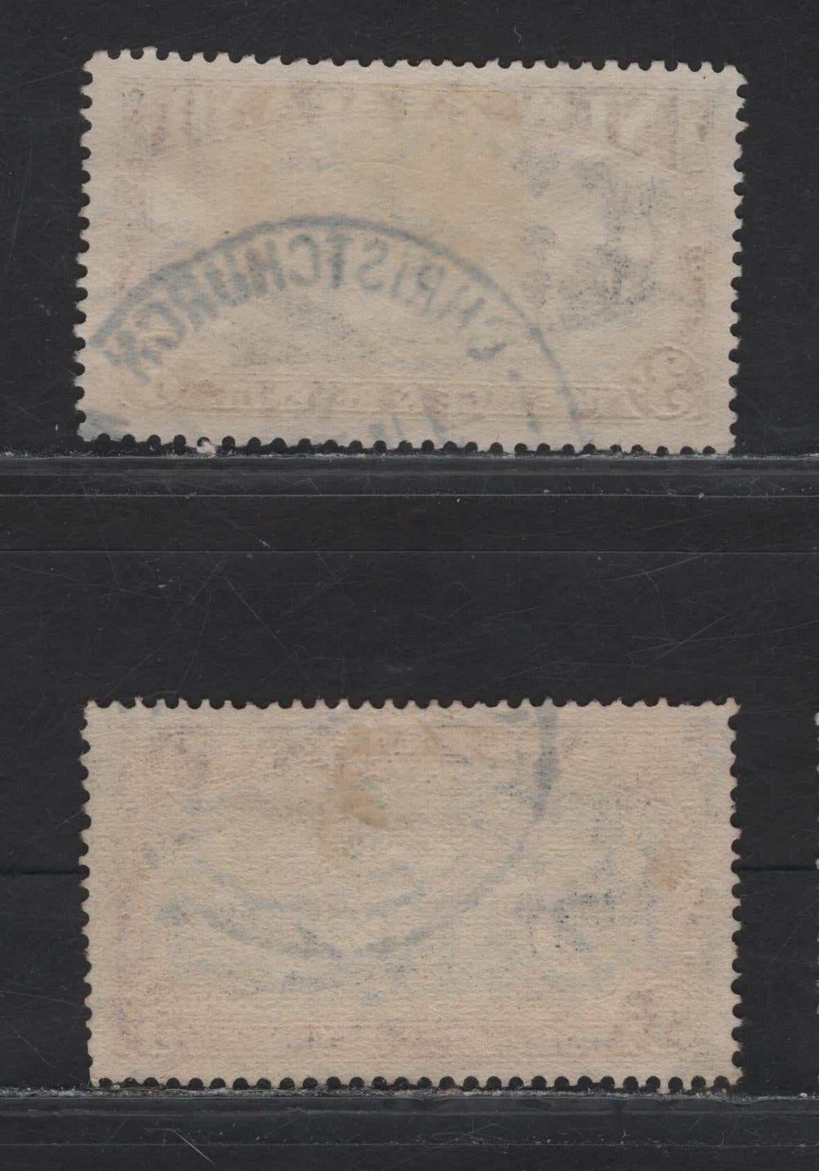 Lot 326 New Zealand (C) SG#590, 590c 3/- Brown Black & Bistre Brown - Brown Black & Yellow Brown Mt Egmont, 1936-1947 Pictorial Issue, 2 Very Fine Used Singles, Perf 13-14x13.5