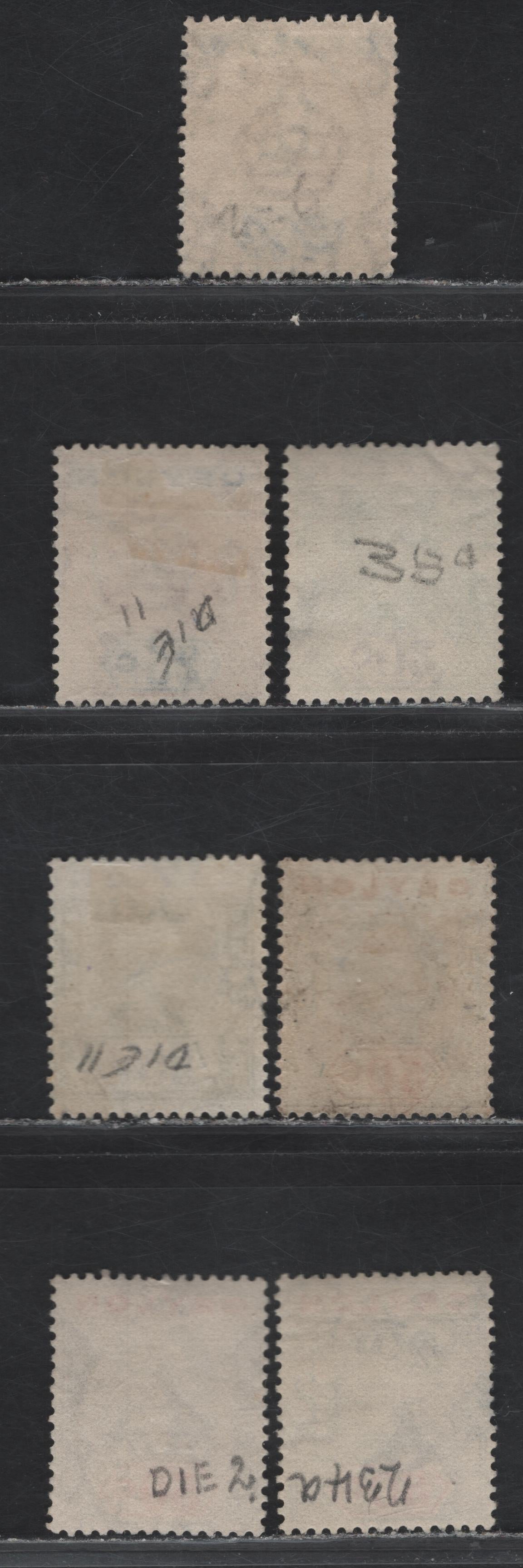 Lot 127 Ceylon (C) SG#351, 351b, 352a, 353 25c - 50c Orange/Orange Yellow & Blue - Gray Black & Scarlet King George V, 1921-1932 KGV Imperium Keyplates Issue, 7 Fine/Very Fine Used Singles, Script CA Wmk, Dies 1 & 2