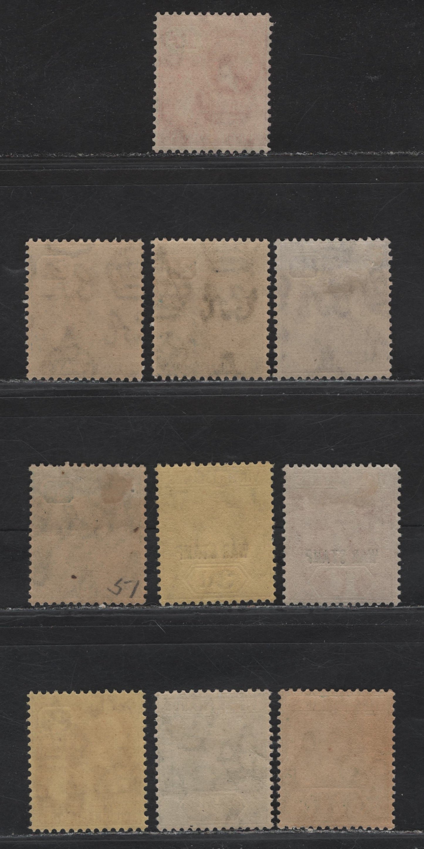 Lot 175 British Virgin Islands (C) SG#69,b, 78c, 79b, 86, 88, 90, 92, 95-96 1/2d - 3d Green - Purple Brown on Yellow King George V & Ursula, 1913-1928 KGV & Ursula Keyplate Issue, 10 F/VFOG/NH Singles, Multiple Crown CA & Script CA Wmks