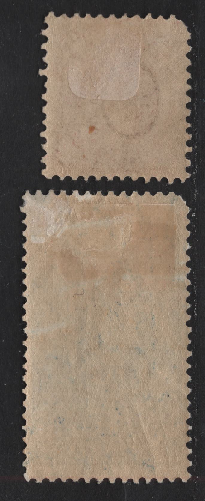 Lot 19 Switzerland SC#87a, 100 1fr - 25c Claret - Blue Standing Helvetia - 25th Anniv of UPU, 1891-1900 Standing Helvetia - 25th Anniv of UPU Issues, 2 VGOG Singles, Perfs 11.5x11 & 11.5x12, Wmk Type II