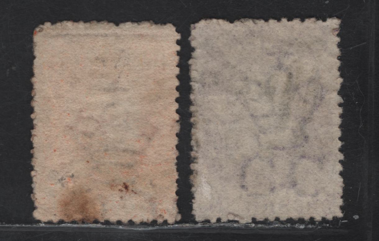 Lot 195 Ceylon (C) SG#70c, 71bx 10d - 1/- Orange - Reddish Violet Queen Victoria, 1863-1870 Courbould Heads Issue, 2 Very Good/Fine Used Singles, Perf 12.5, 21.5mm Crown CC Wmk, Normal & Reversed
