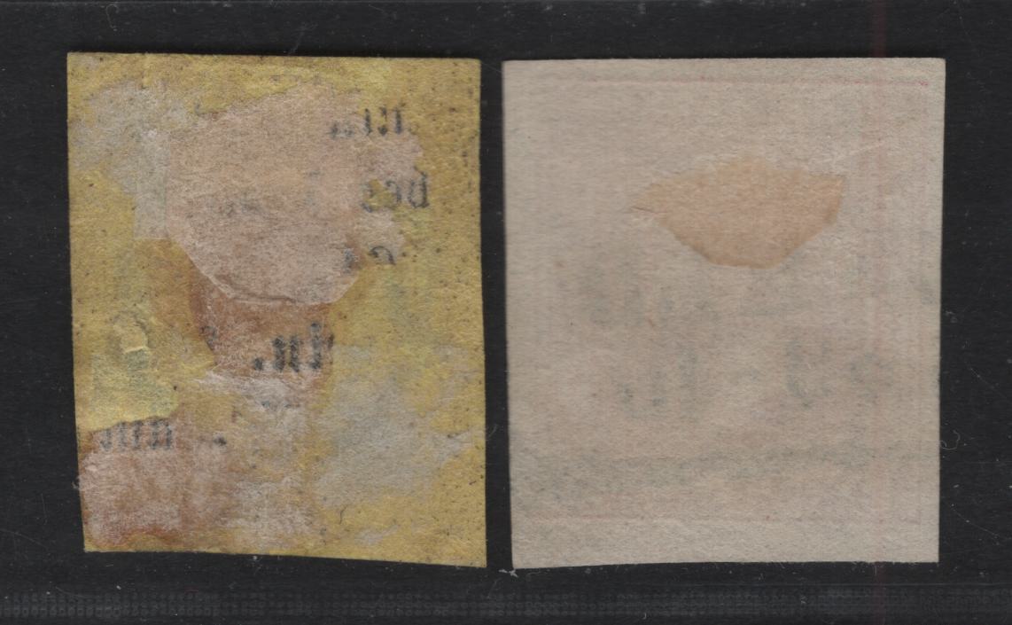 Lot 3 Germany - Prussia SC#5, 11 3sg - 1sg Black on Yellow - Rose King Frederick William IV, 1850-1860 King Frederick William IV Issue, 2 Fine/Very Fine Used Singles