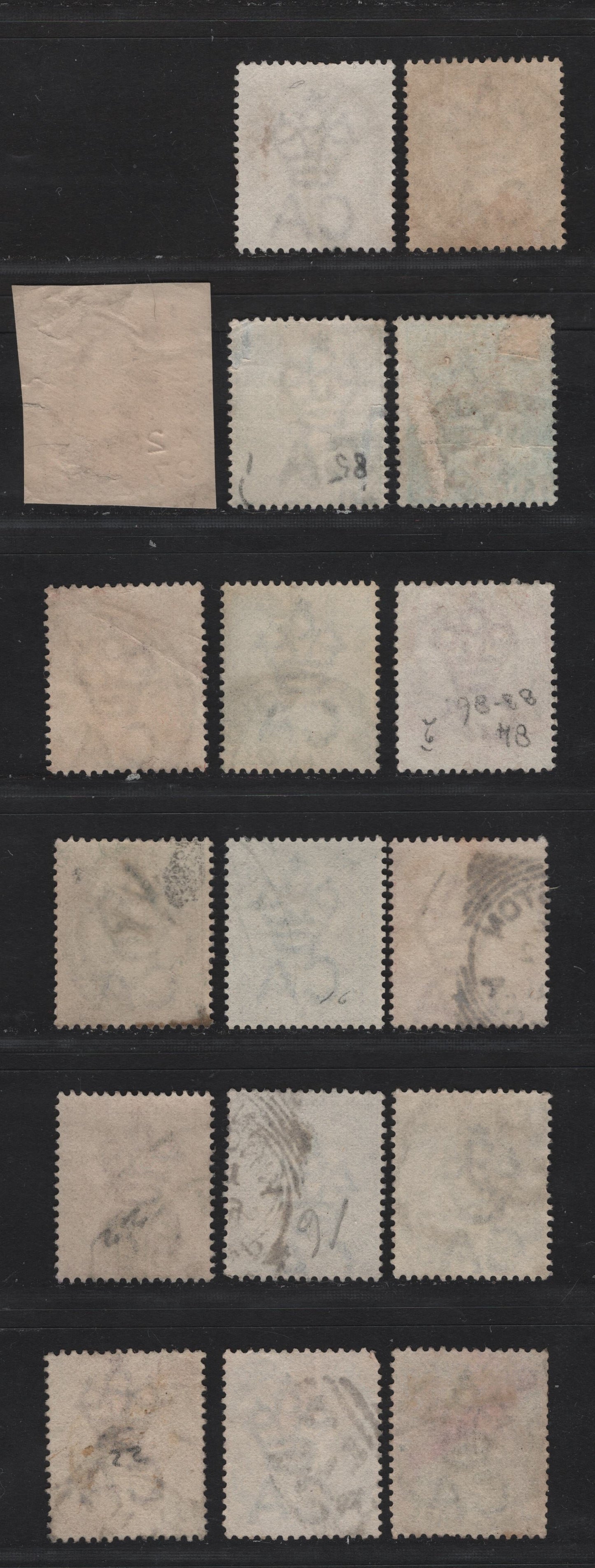 Lot 38 Jamaica (C) SG#16a, 17-20a, 21, 22b, 23a, 24, 24b 1/2d - 1/- Green - Chocolate Queen Victoria, 1883-1897 Queen Victoria Keyplates Issue, 16 Fine/Very Fine Used Singles, Crown CA Wmks, Additional Shades & Shade Duplicates
