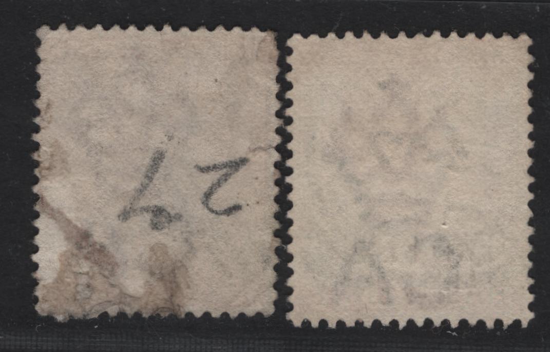 Lot 39 Jamaica (C) SG#30-a 2.5d on 4d Red Brown Queen Victoria, 1890-1891 Surcharge Issue, 2 Very Good/Fine Used Singles, Both Settings of Surcharge: 1mm & 1.5mm between Surcharge Lines