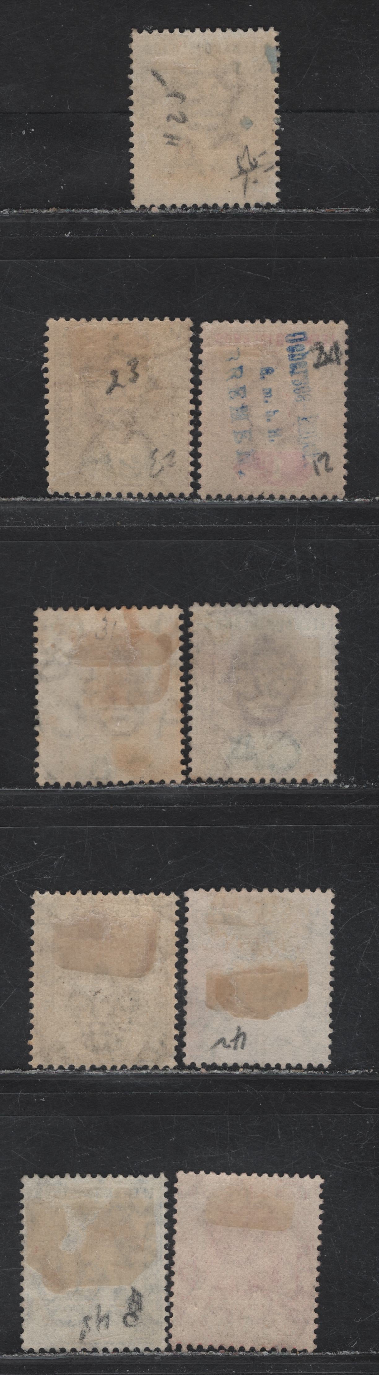 Lot 47 Leeward Islands (C) SG#21, 23, 25, 29-a, 36, 37, 38a, 40 1d - 2.5d Dull Purple & Carmine - Bright Blue King Edward VII, 1902-1911 King Edward VII Imperium Keyplates Issue, 9 Fine/Very Fine Used Singles, Crown CA & Multiple Crown CA Wmks