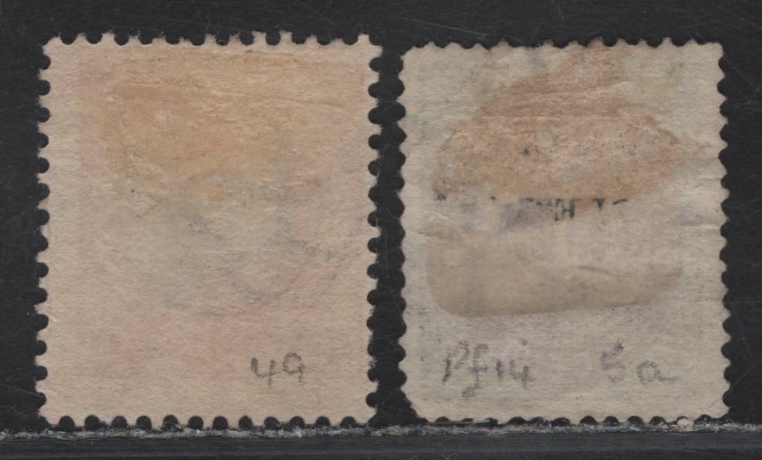 Lot 65 Danish West Indies (C) SC#5b, 49 1c - 40b Green & Red Violet - Vermillion & Gray Numeral - Frederik VIII, 1874-1908 Numeral - Frederik VIII Issues, 2 Very Good/Fine Used Singles, Small Thin On 5b & Short Perfs