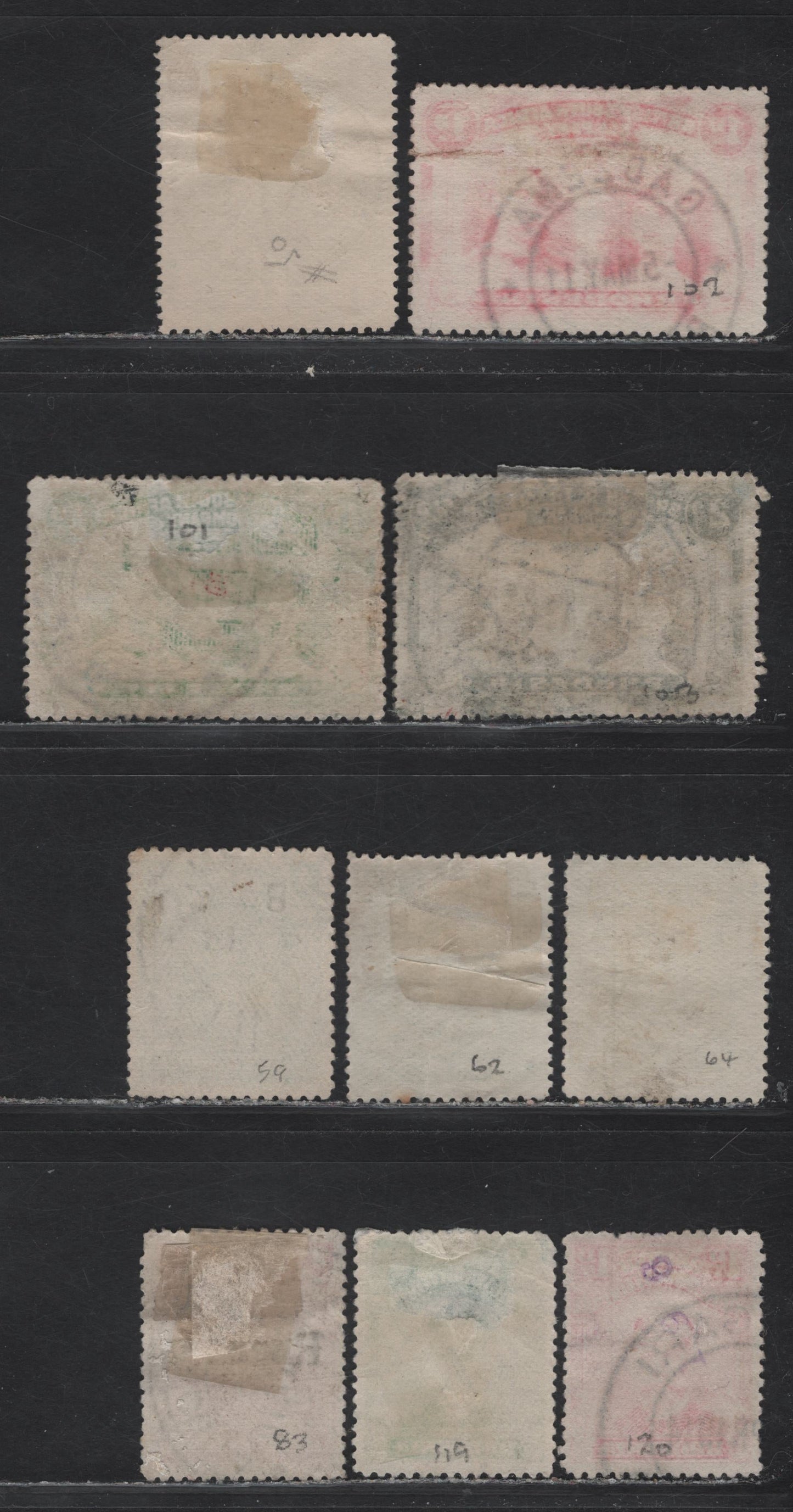 Lot 10A Rhodesia (C) SG#66, 75s, 80, 82, 101, 119, 125, 128, 187, 195 1/2d - 1d Gray & Purple - Rose Red Arms - Admiral, 1897-1919 Arms - Admiral Issues, 10 Very Good/Fine/Very Fine Used Singles, Shallow Hinge Thins on 1/2d Double Heads & 1/2d Admiral