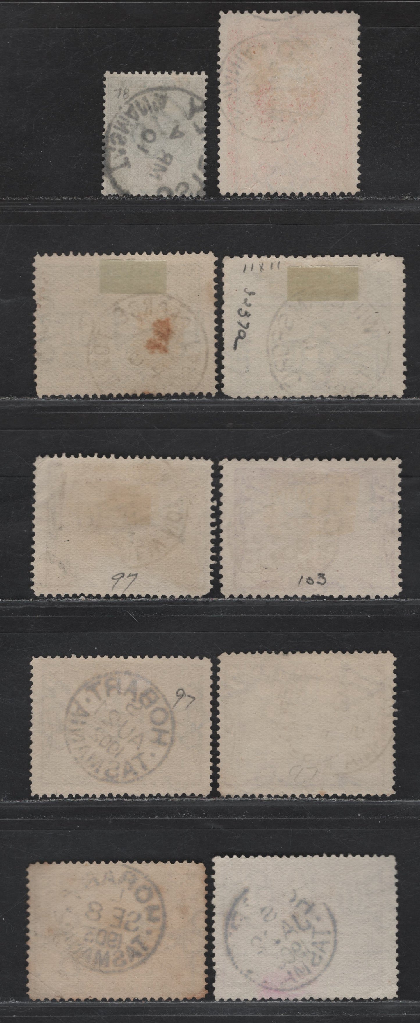 Lot 122 Australia - Tasmania (C) SG#218, 237,b, 238-239 , 1902-1912 Lithographed Pictorial Issue, 10 Very Good/Fine/Very Fine Used Singles, CDS Town Cancels, Perfs 11.5 (1/2d & 2d), 12.5 & 14