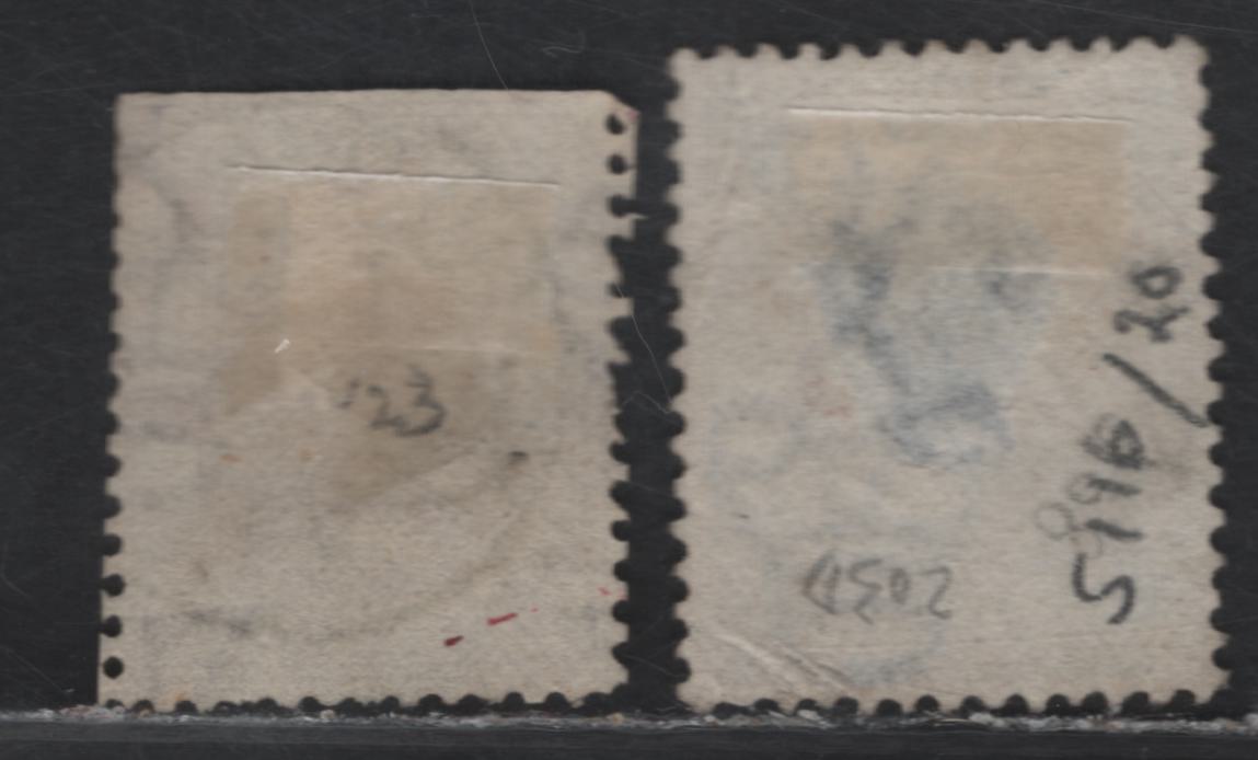 Lot 125 Australia - Victoria SG#214b, 170 2d - 6d Dull Lilac Mauve - Light Ultramarine Queen Victoria, 1870-1884 Queen Victoria Keyplate Issue, 2 Ungraded Used Singles, #1 Barred Numeral Cancel For Melmourne, August 2nd 1871 Ballorat CDS