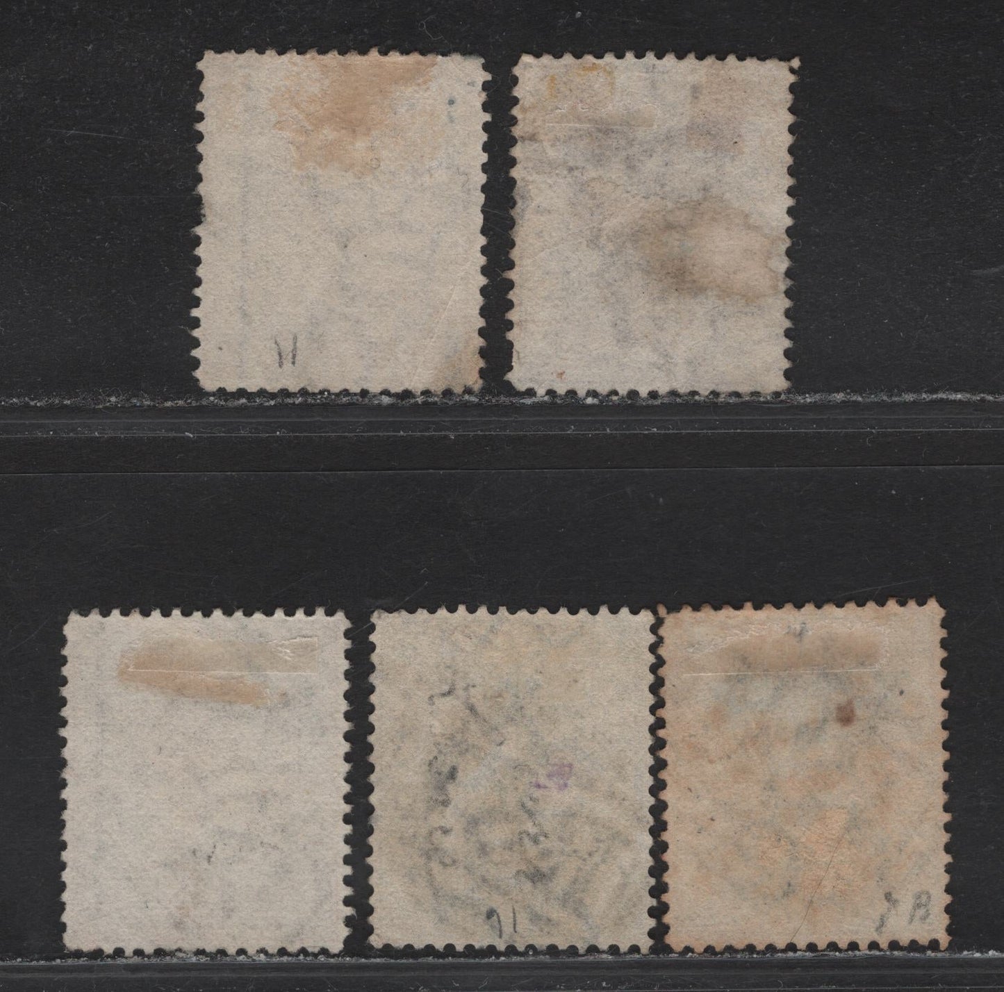 Lot 17 Sierra Leone (C) SG#16, 18, 20-22 1/2d - 1/- Brown - Green Queen Victoria, 1876 Queen Vicotira Keyplate Issue, 5 Fine/Very Fine Used Singles, Crown CC Wmk, Perf 14