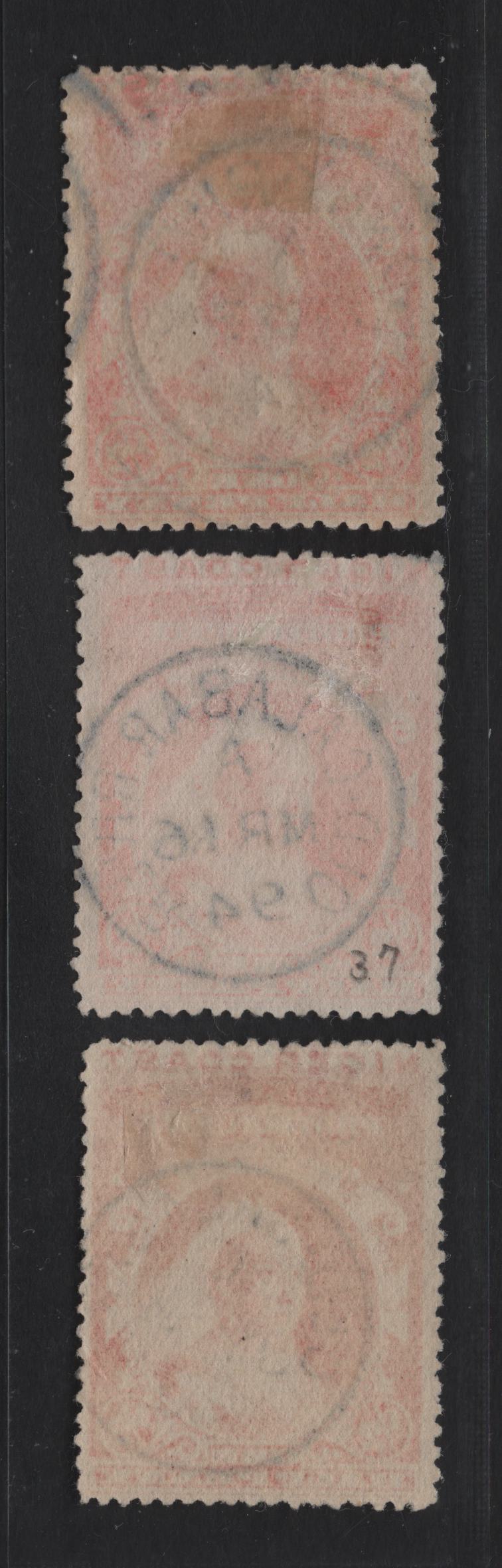Lot 286 Niger Coast Protectorate SG#45, 45a 1/2d Vermillion Queen Victoria, 1894 Obliterated Oil Rivers Issue, 3 Fine/Very Fine Used Singles, Perfs 14.5-15 & 13.5-14, Bonny River, Old Calabar & Old Calabar River CDS Cancels