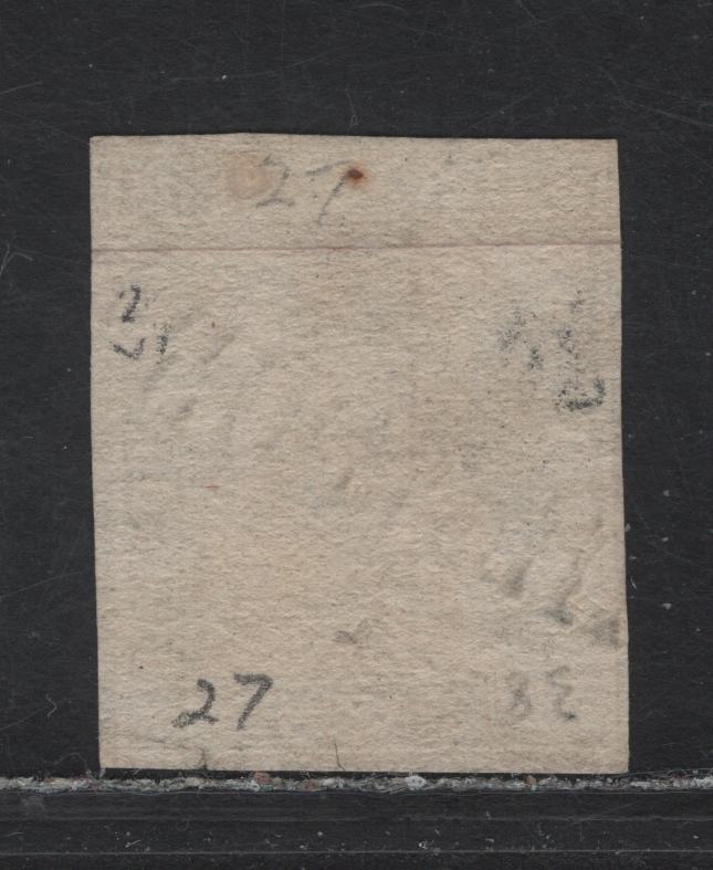 Lot 67 Switzerland SC#27 10r Blue Helvetia, 1855-1857 Strubel helvetia Issue, A Fine Used Single, Medium hick Paper, 2 barely Clear Margins & Two Lightly Cutting Into The Outer Frameline