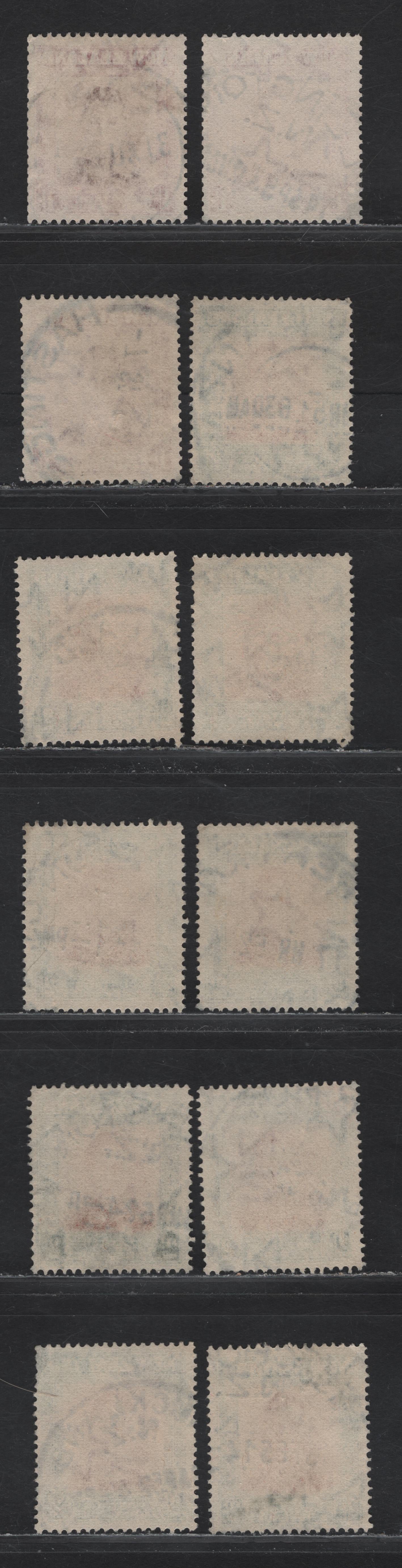 Lot 129 New Zealand (C) SG#686, 688 1/- - 2/- Red Brown & Carmine - Brown Orange & Green King George VI, 1947-1952 KGVI Definitive Issue, 12 Fine/Very Fine Used Singles, Sideways Wmk, SON Readable Town Cancels