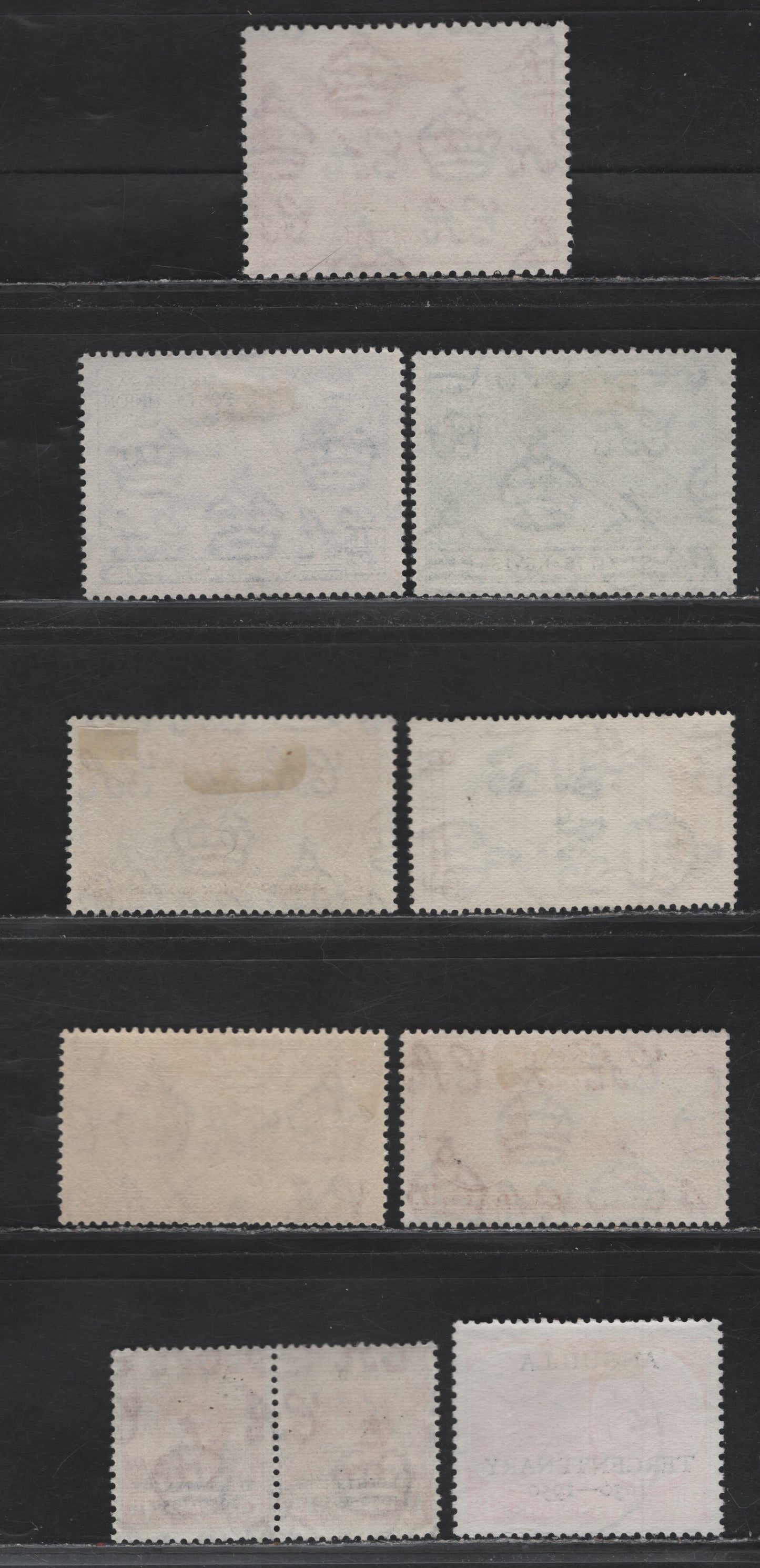 Lot 140 St Kitts & Nevis (C) SG#66, 78-79, 82-83, 85-86, 89, 92 1.5d - 3c Buff - Black & Yellow Orange , 1937-1951 Coronation - BwI University College Issues, 9 Fine/Very Fine Used Singles & Pair, SON St Kitts Cancels