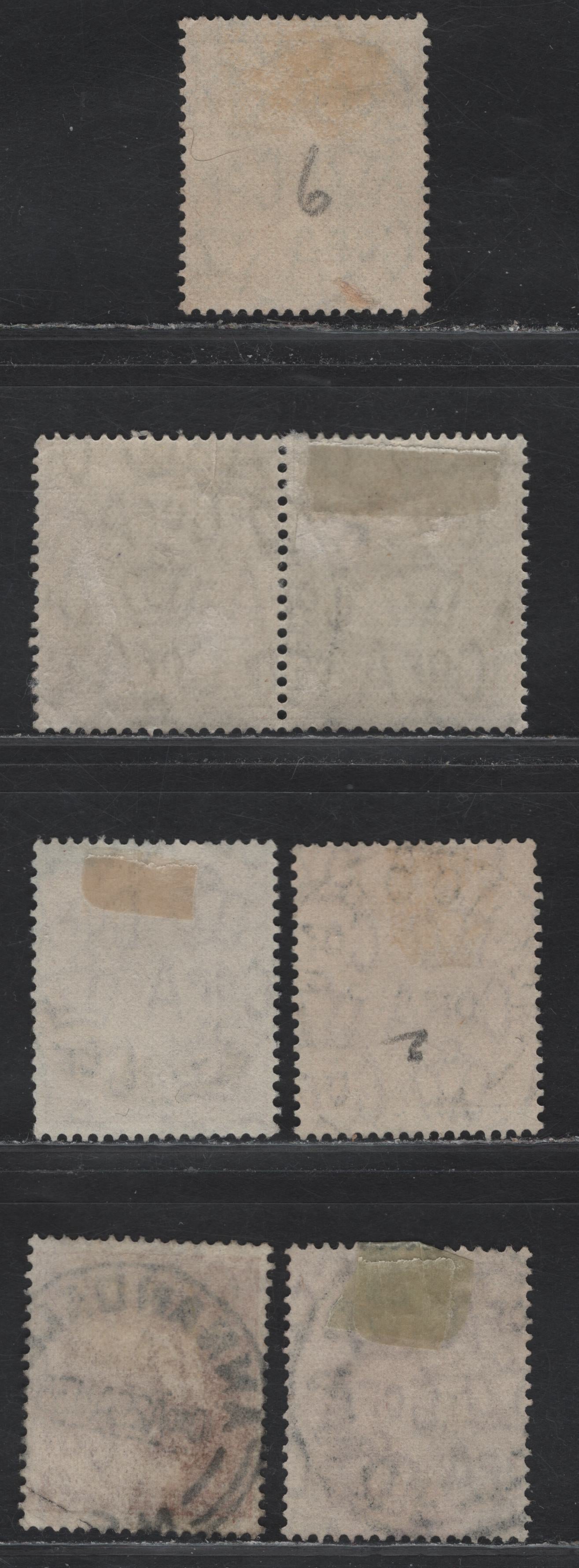 Lot 18 Australia (C) SG#129-130 4d - 5d Yellow Olive - Orange Brown King George V, 1931-1936 KGV Head Issue, 6 Fine Used Singles & Pair, SON Town Cancels, C of A Wmk