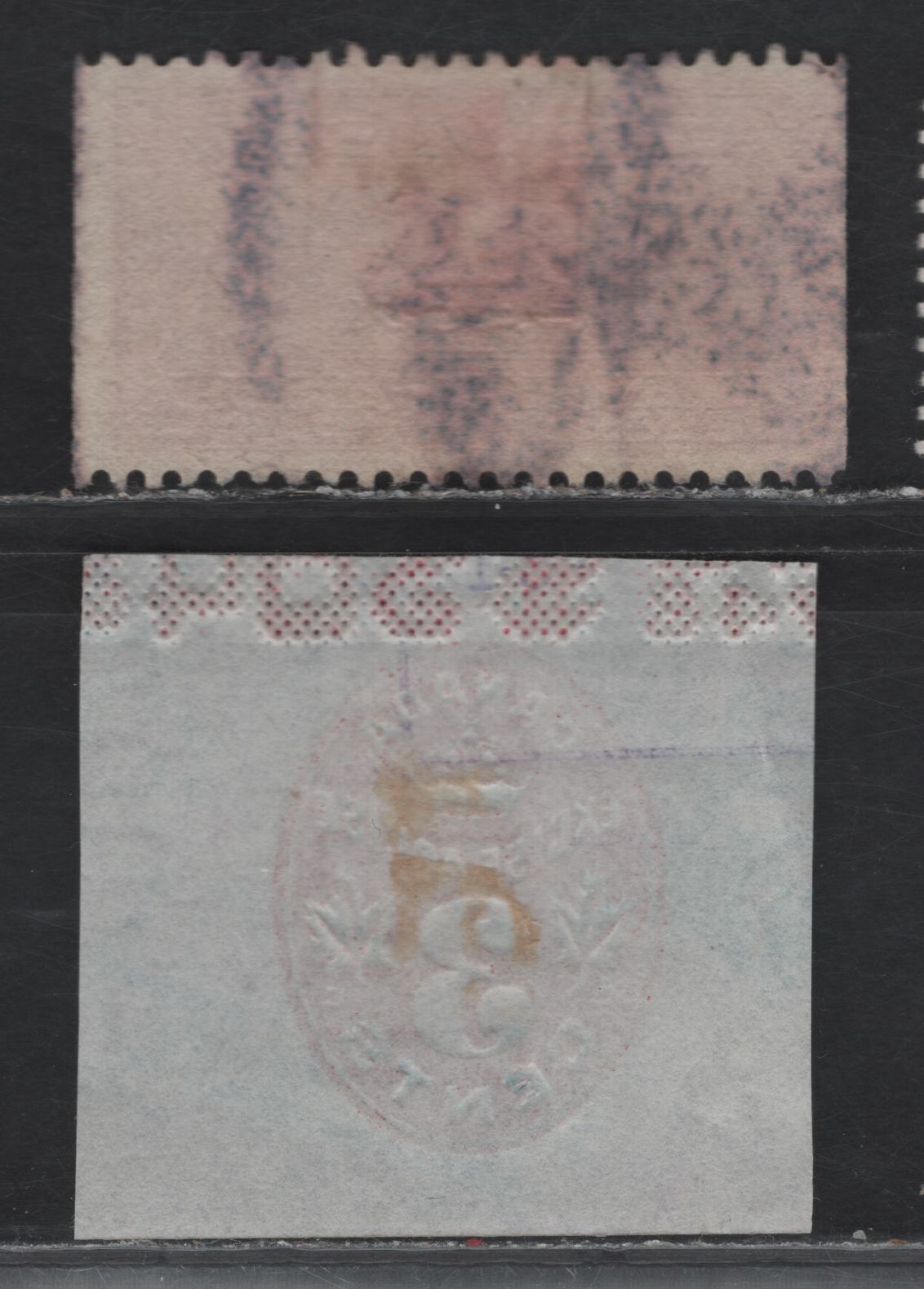 Lot 191A Canada Van Dam#FCH5, FPC1 3c Red Numeral, 1915-1947 Embossed Cheque Revenue & Playing Card Stamp Issues, 2 Fine/Very Fine Used Singles