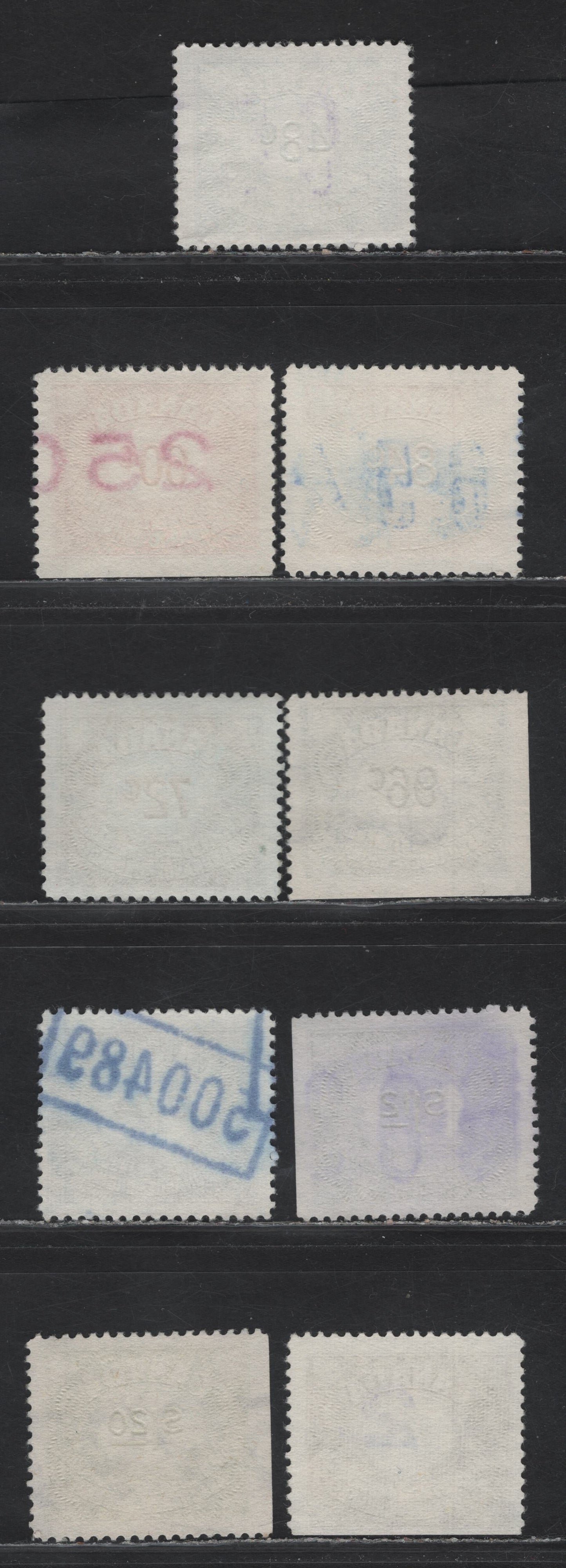 Lot 193 Canada Van Dam#FU40-FU47, FU76 48c - 92c Green - Brown , 1955-1960 Unemployment Insurance Issues, 9 Very Fine Used Singles