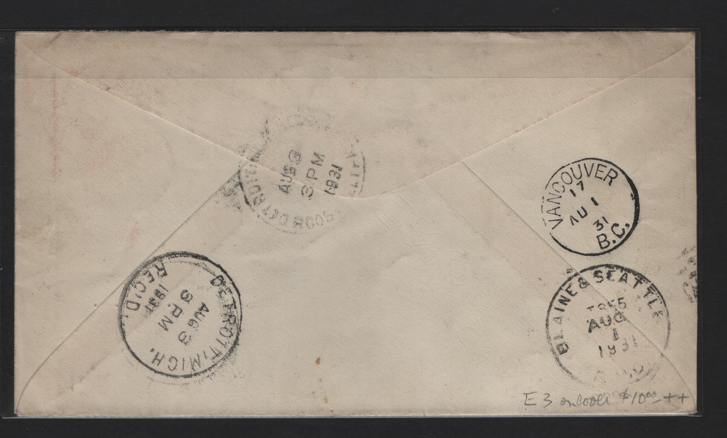 Lot 220 Canada C1 & E3 5c, 20c Olive Brown & Red Orange Allegorical Figures, 1927-1929 Confederation & Scroll Issues, A Fine First Flight Cover AAMC#3137a Victoria to Vancouver Flight, Was Shortpaid by 1c and So Rated 2c Due, Also Sent Special Delivery