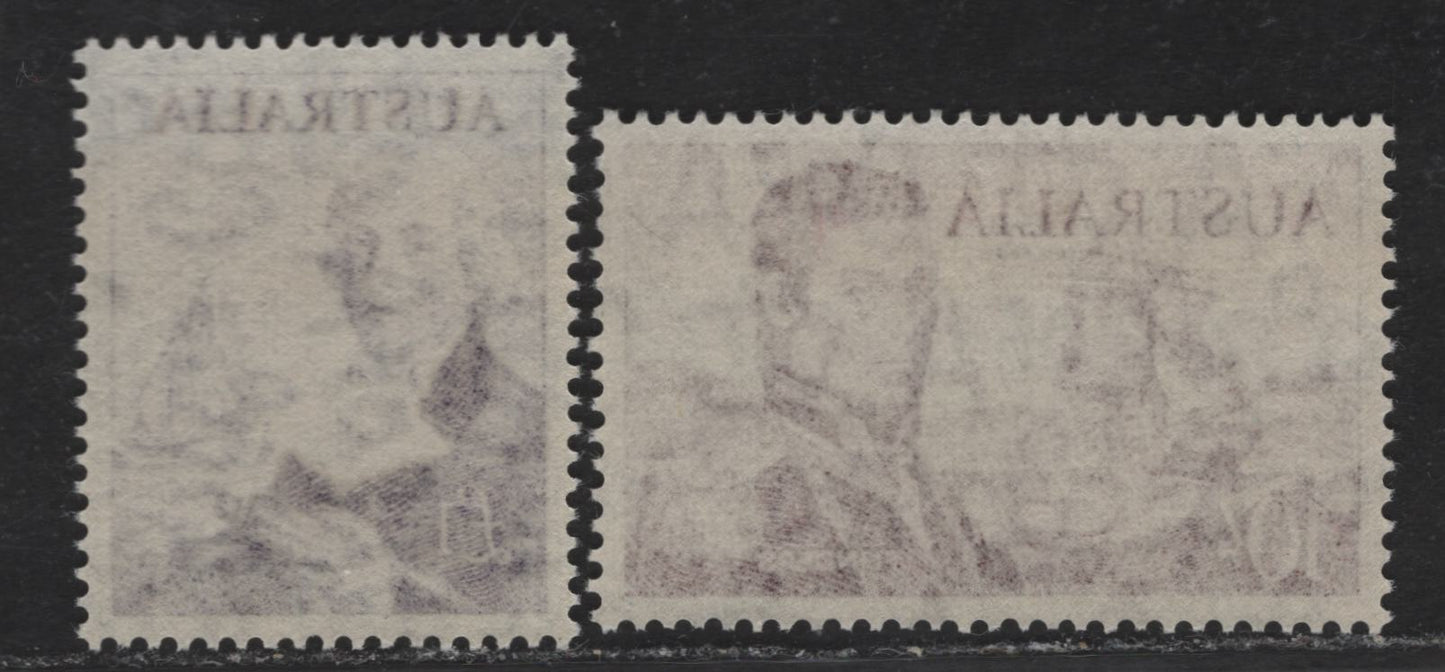 Lot 244 Australia (C) SG#359-360 10/- Maroon & £1 Deep Reddish Violet, 1963-1964 Navigators Issue, 2 VFNH Singles On Toned Paper