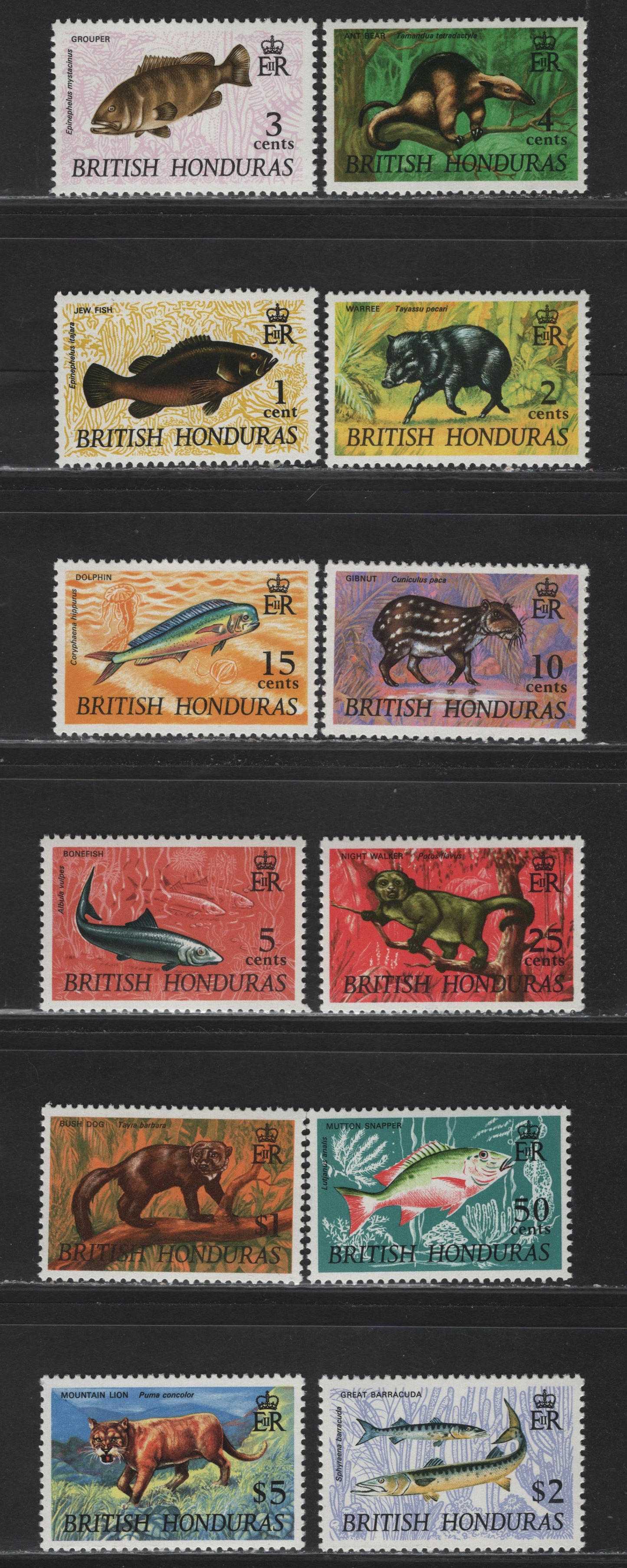 Lot 304 British Honduras (C) SG#256-267 1c-$5 Multicoloured, 1968 Wildlife Definitives, 12 VFNH Singles