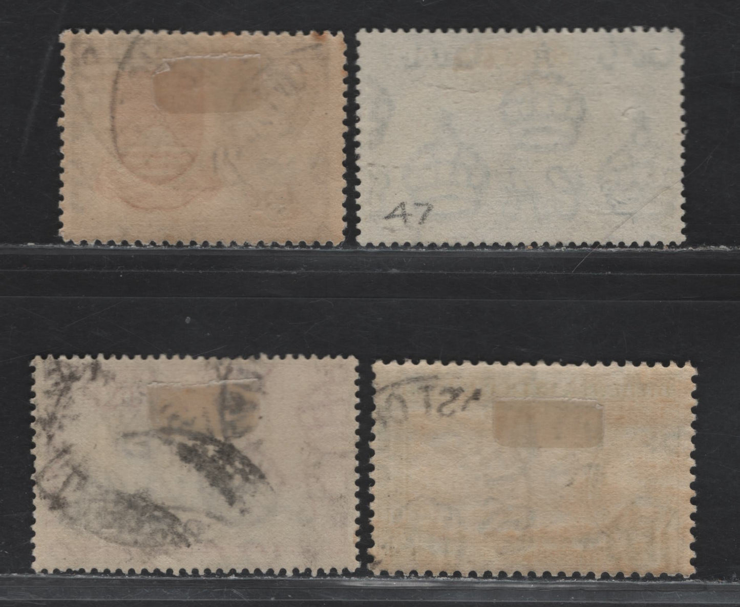 Lot 51 Gilbert & Ellice Islands (C) SG#45, 47, 53-54 1.5d - 5/- King George VI, 1939-1955 KGVI Pictorial Definitive Issue, 4 Fine/Very Fine Used Singles, SON & Partial Srikes Of January 16 1939 GPO & Feb 17 1945 Fanning Island Cancels