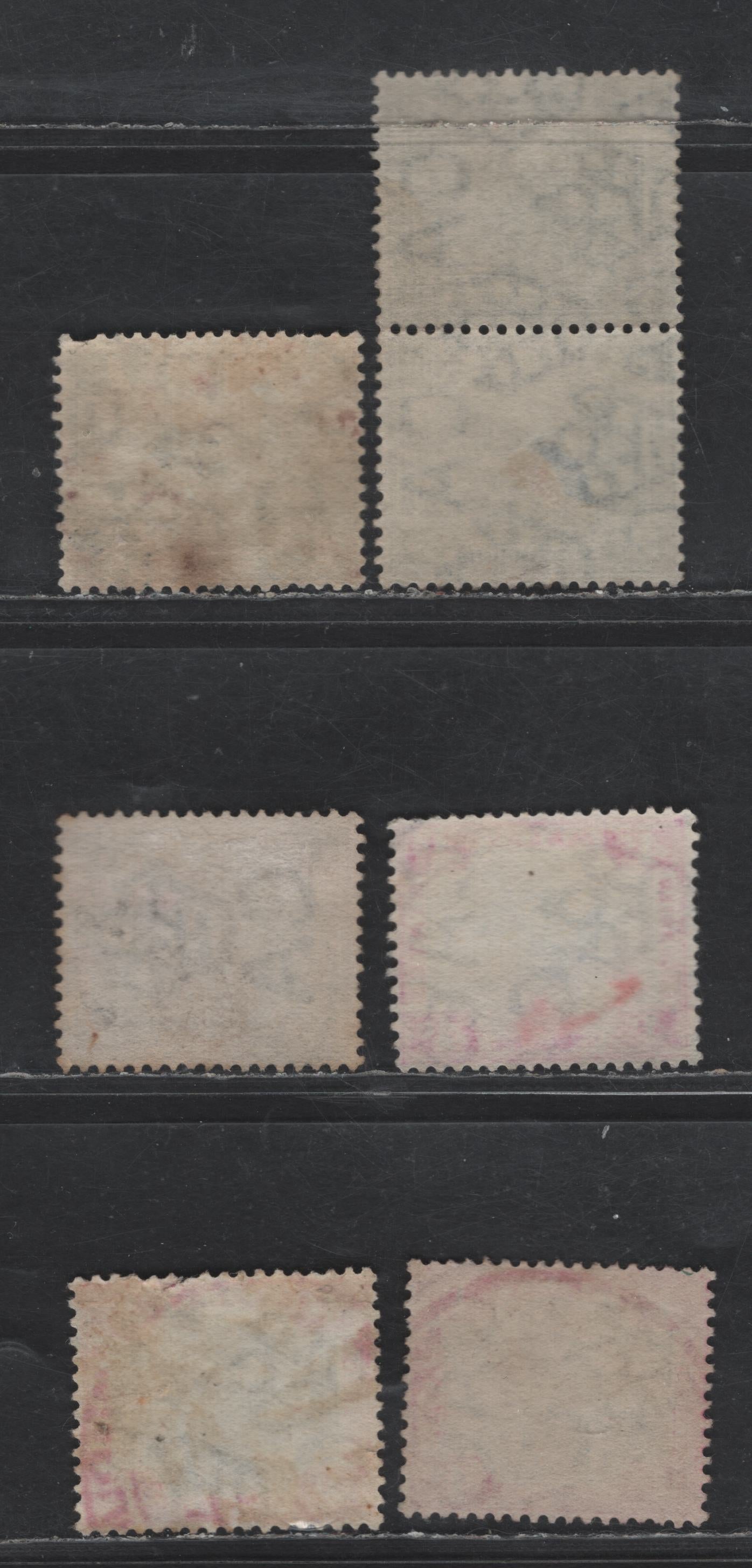Lot 75 Straits Settlements SG#29, 32, 35, 36e 1c - 4c Green - Black & Deep Aniline Rose Tiger, 1904-1922 Tiger Keyplate Issue, 6 Fine/Very Fine Used Singles & Pair, Multiple Crown CA Wmk, Kuala Lumpor, Ipoh & Negri Sembilan Cancels