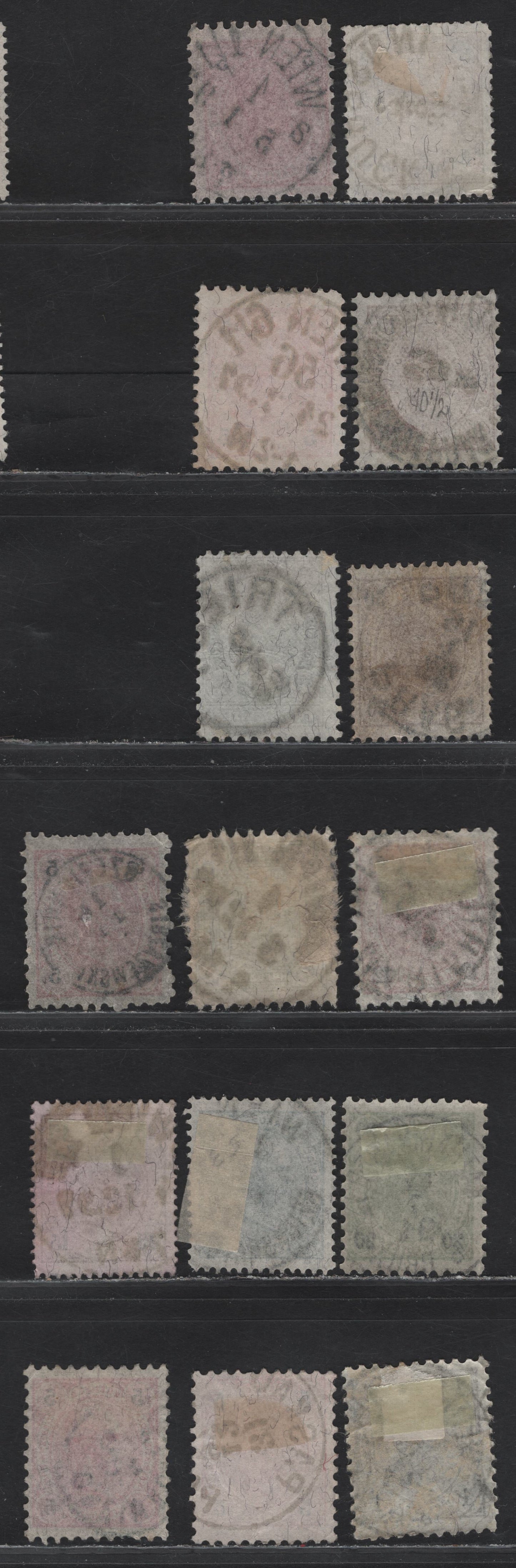 Lot 10 Austria SC#51, 53-54, 56-58, 60, 63, 66, 68 1kr - 1gld Dark Gray - Pale Lilac Franz Josef - Arms, 1860-1864 Franz Josef Sideface Issue, 15 Fine/Very Fine Used Singles, Kreuzer Currency, All With SON Cancels