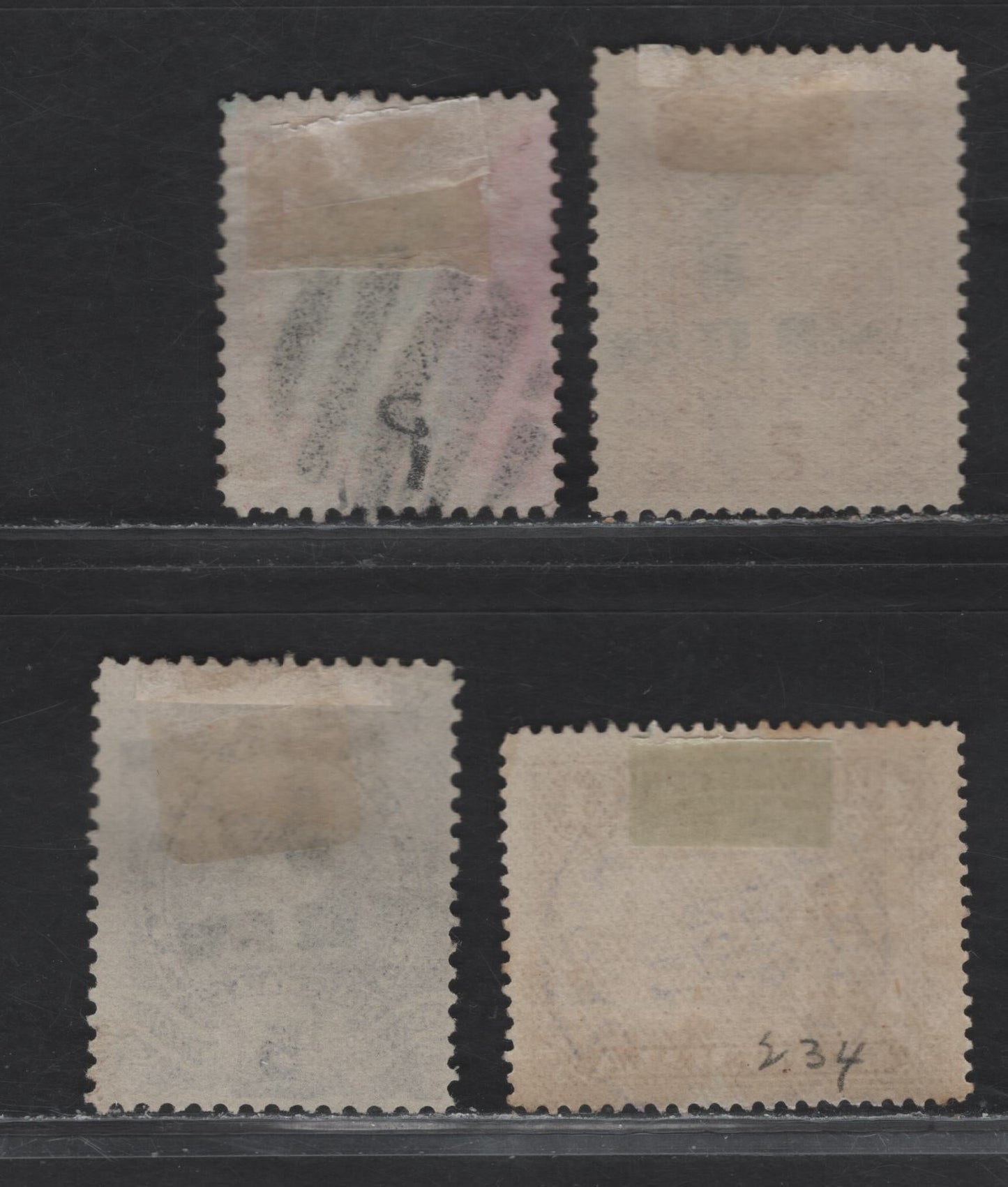 Guatemala SC#23, 44, 46, 234 5c - 1c Red & Green - Dark Brown Quetzal -National Palace at Antigua, 1881-1929 Quetzal Issues - Pictorial Definitives, 4 Fine & VF Singles With SON Segmented Cork and CDS Cancels