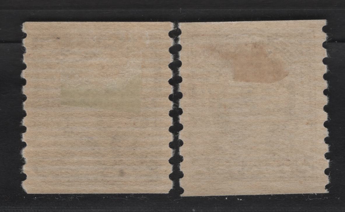 Lot 287 Canada #206 2c Dark Yellowish Brown - Dark Brown King George V, 1932 Medallion Issue, 2 VFOG Coil Singles, Papers BABN-QQ & BABN-A, Design Perfs 18.25x21.6mm & 18.25x21.5mm